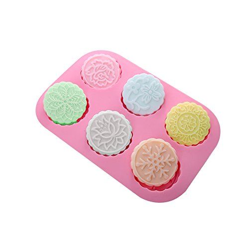 X-Haibei Round Flower Snowflake Mooncake Chocolate Lotion Bar Cookies Jello Cake Soap Silicone Mold Pan Dia. 2.5inch, 2oz per Cell