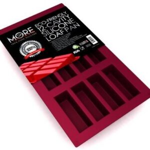 Ultra-Premium, Eco-Friendly 12-Oblong Cavity Narrow Rectangle Silicone Bars, Baking Mold/Baking Pan for Soap, Cake, Bread, Cupcake, Cheesecake, Cornbread, Muffin & Brownies 29.5x17.5x1.3 by MORE