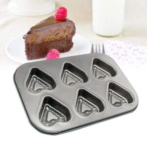 Luxshiny 6 Hole Metal Mini Cake Pan Muffin Baking Tray Pastry Heart Baking Tray Wedding Valentines Day Romantic Cupcake Tray