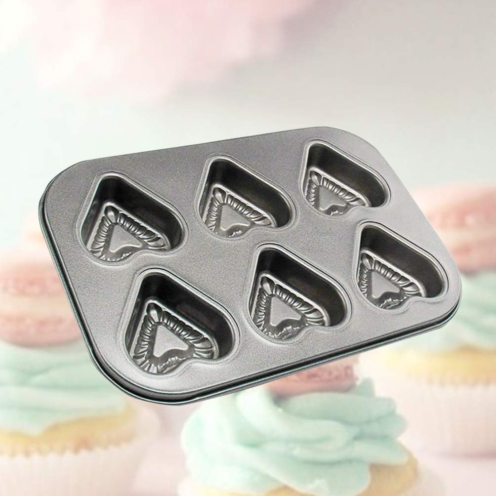 Luxshiny 6 Hole Metal Mini Cake Pan Muffin Baking Tray Pastry Heart Baking Tray Wedding Valentines Day Romantic Cupcake Tray