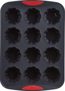 trudeau set of two 12-count flower muffin silicone pans, red