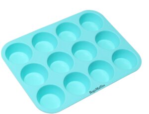 pdtxcls homiebuds silicone baking pan cupcakes muffins mold 12 cup 100% non-stick bpa free food grade silicone in aqua- 1 pan by ragamuffins