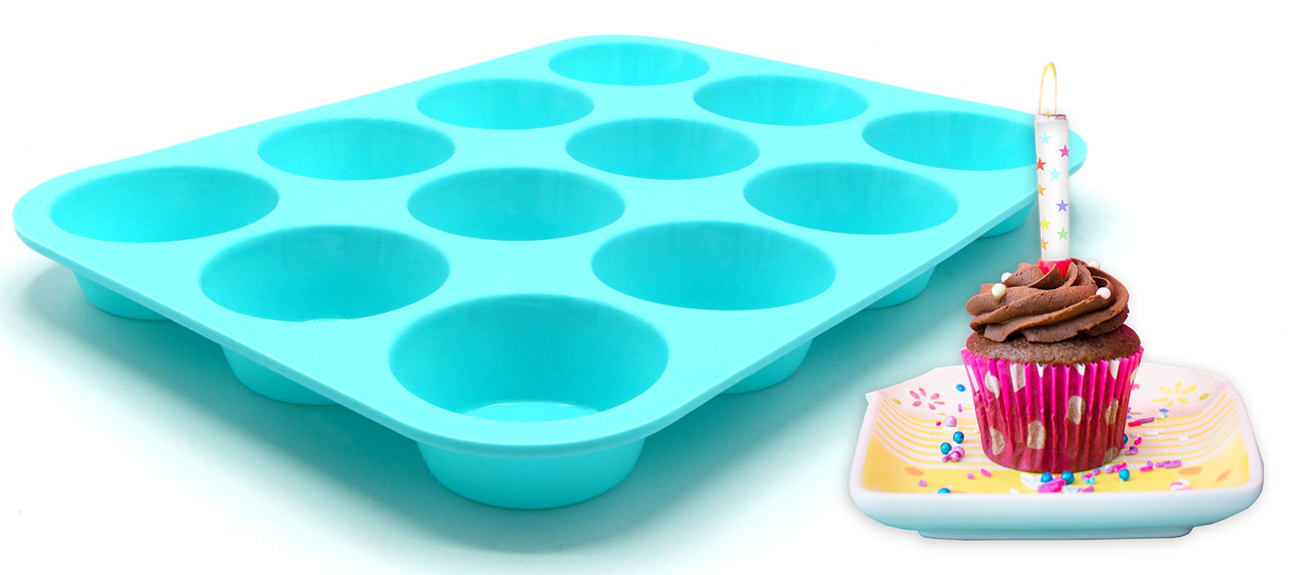 PDTXCLS HOMIEBUDS Silicone Baking Pan Cupcakes Muffins Mold 12 Cup 100% Non-Stick BPA Free Food Grade Silicone in Aqua- 1 pan by Ragamuffins