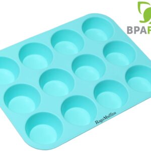 PDTXCLS HOMIEBUDS Silicone Baking Pan Cupcakes Muffins Mold 12 Cup 100% Non-Stick BPA Free Food Grade Silicone in Aqua- 1 pan by Ragamuffins