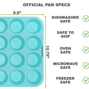 PDTXCLS HOMIEBUDS Silicone Baking Pan Cupcakes Muffins Mold 12 Cup 100% Non-Stick BPA Free Food Grade Silicone in Aqua- 1 pan by Ragamuffins