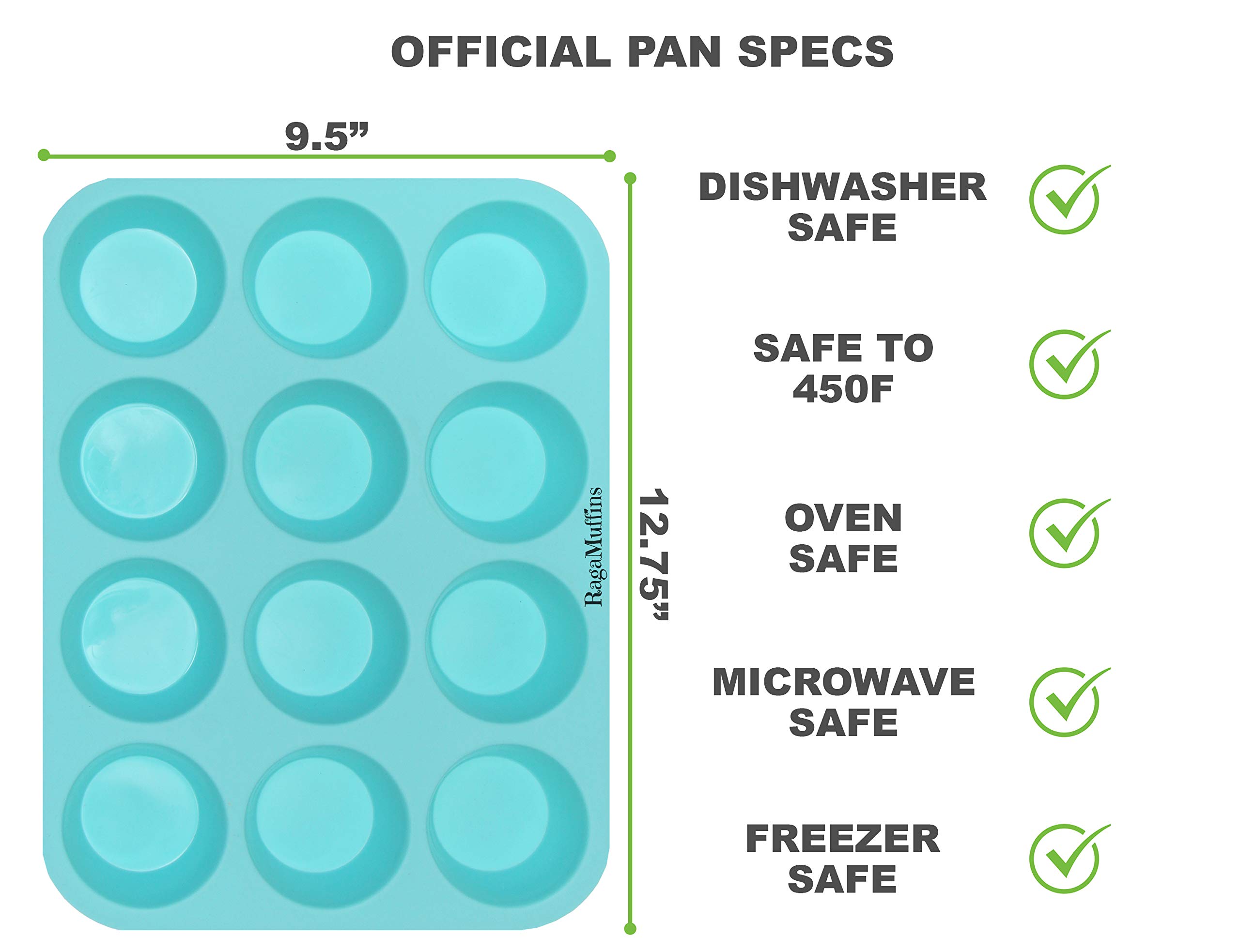PDTXCLS HOMIEBUDS Silicone Baking Pan Cupcakes Muffins Mold 12 Cup 100% Non-Stick BPA Free Food Grade Silicone in Aqua- 1 pan by Ragamuffins