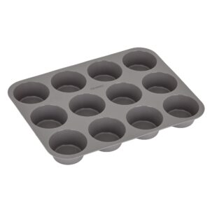 gourmeo 12 silicone muffin pan - nonstick baking pans for english muffins - baking tin tray with cupcake cups