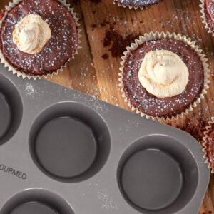 GOURMEO 12 Silicone Muffin Pan - Nonstick Baking Pans for English Muffins - Baking Tin Tray with Cupcake Cups