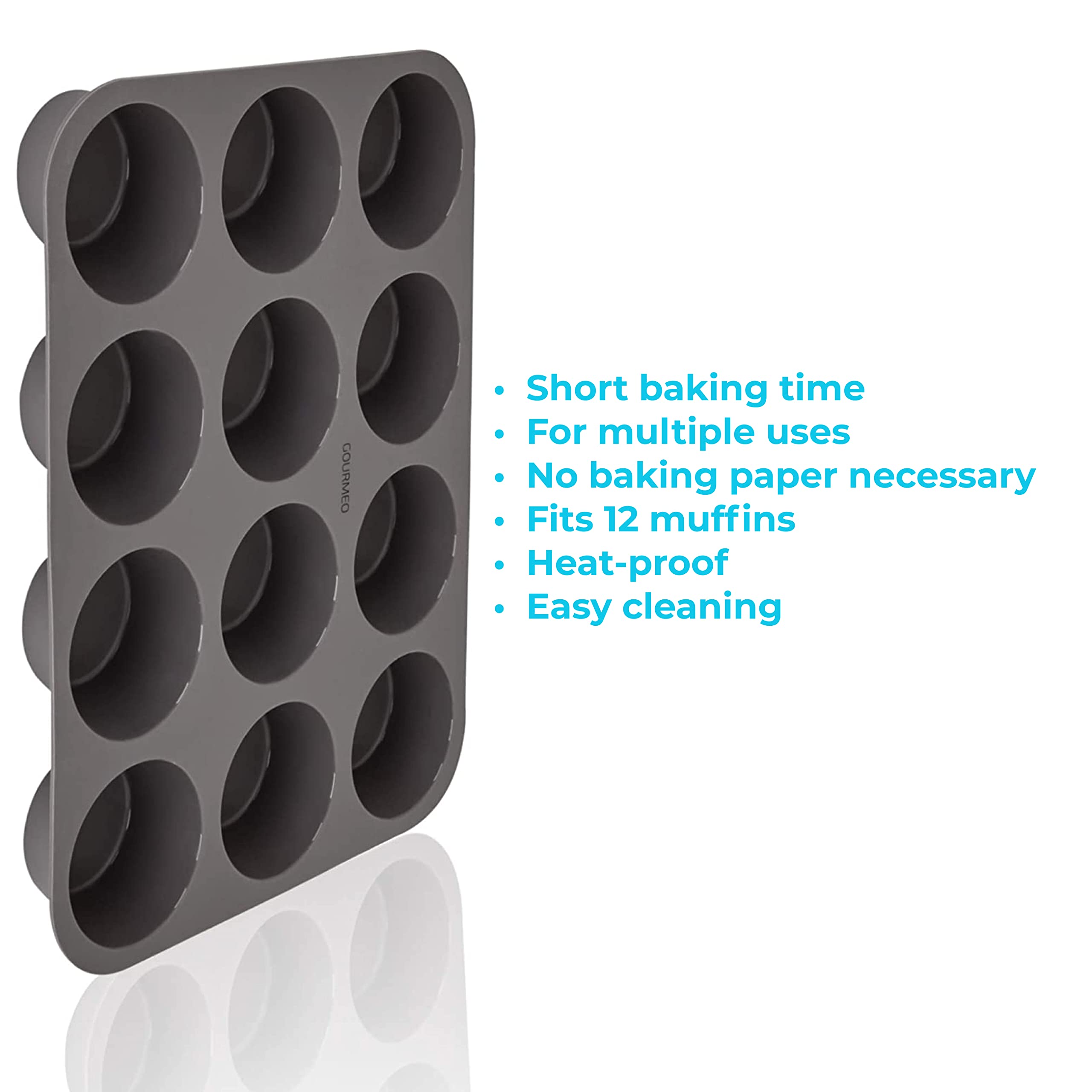 GOURMEO 12 Silicone Muffin Pan - Nonstick Baking Pans for English Muffins - Baking Tin Tray with Cupcake Cups