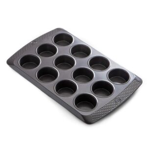 saveur selects 12-cup muffin pan, non-stick, warp-resistant carbon steel, dishwasher safe, artisan bakeware series