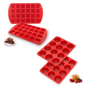 SILIVO 2x Silicone Brownie Pans + 2x Silicone Muffin Pans