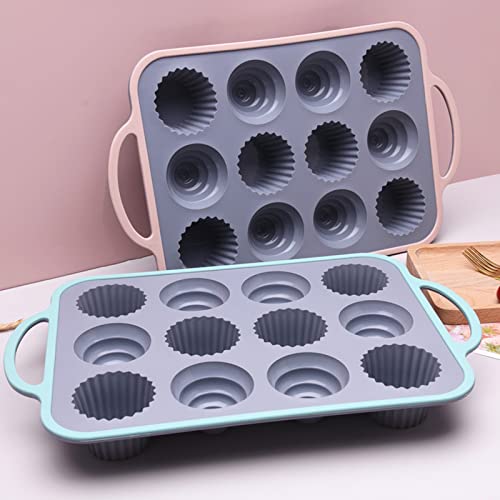 IKOJING Muffin Pan Silicone Baking Pan, Muffin Tin, 12-Cavity Cupcake Chocolate Silicone Mold, Non-Stick Baking Cup, BPA Free, Dishwasher Safe, 201 Stainless Steel Inside, No Deformation (Pink)