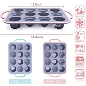 IKOJING Muffin Pan Silicone Baking Pan, Muffin Tin, 12-Cavity Cupcake Chocolate Silicone Mold, Non-Stick Baking Cup, BPA Free, Dishwasher Safe, 201 Stainless Steel Inside, No Deformation (Pink)