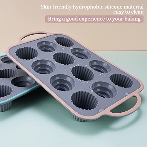 IKOJING Muffin Pan Silicone Baking Pan, Muffin Tin, 12-Cavity Cupcake Chocolate Silicone Mold, Non-Stick Baking Cup, BPA Free, Dishwasher Safe, 201 Stainless Steel Inside, No Deformation (Pink)