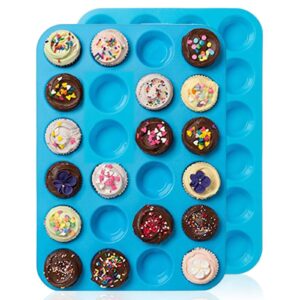 amison mini muffin pan 24 cups, 2 packs silicone cookies cupcake bakeware tin soap tray mould non stick, bpa-free, dishwasher safe (blue)