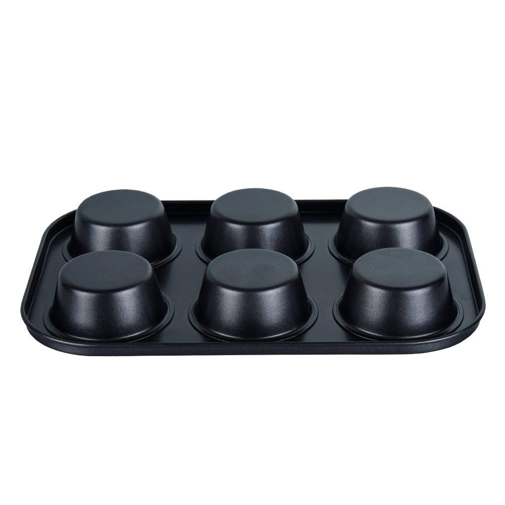 TWSCVC 6 Cup Muffin & Cupcake Pan, Nonstick Brownie Pan, Heavy Duty Carbon Steel Bake for Oven Baking -Gray