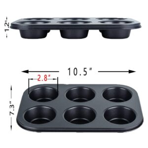 TWSCVC 6 Cup Muffin & Cupcake Pan, Nonstick Brownie Pan, Heavy Duty Carbon Steel Bake for Oven Baking -Gray