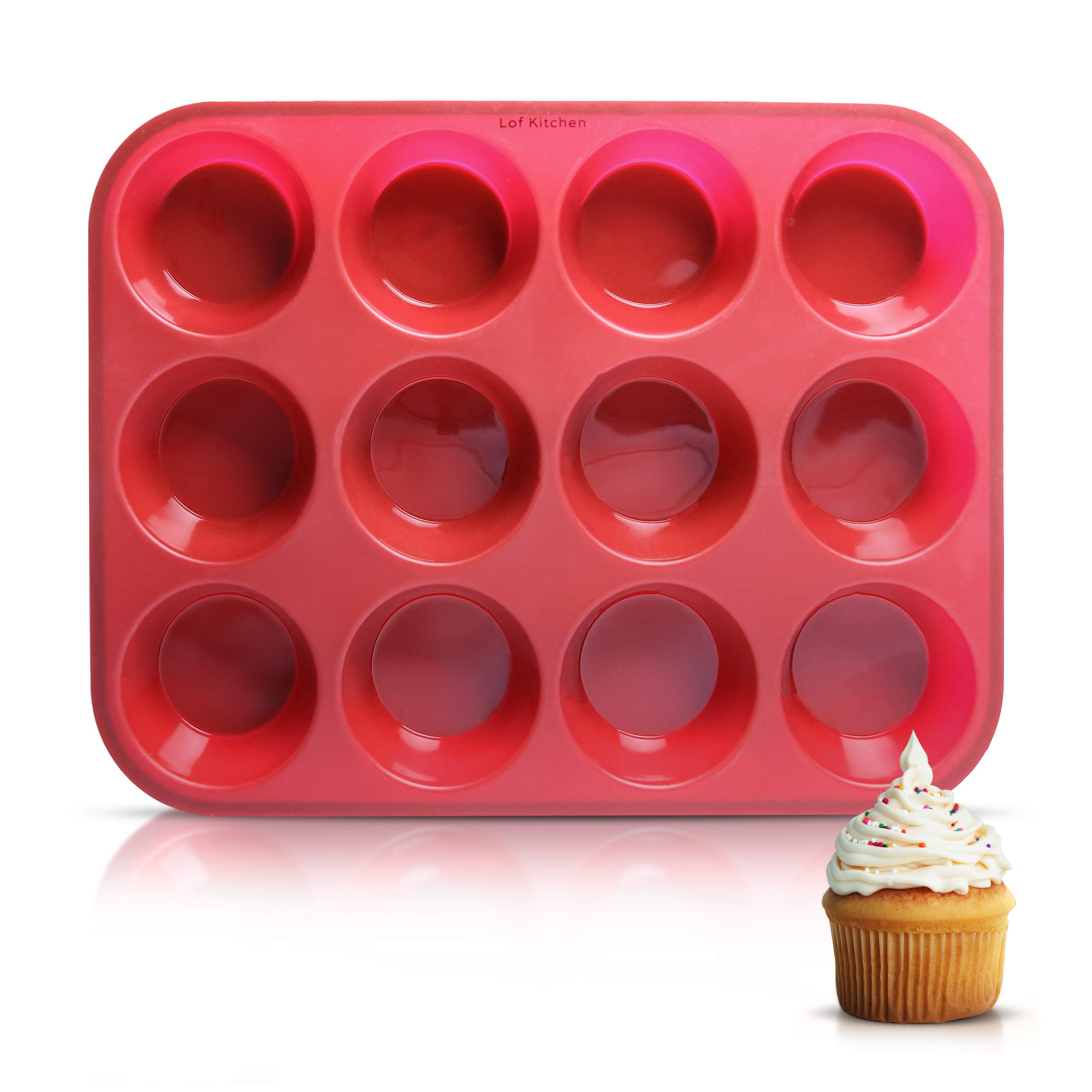 Lof Kitchen 12 Cups Silicone Muffin Pan - 100% Food Grade Silicone Muffin Pan 12 - Cupcake Pan - Non-Stick - BPA-Free Silicone Muffin Tin