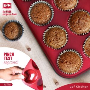 Lof Kitchen 12 Cups Silicone Muffin Pan - 100% Food Grade Silicone Muffin Pan 12 - Cupcake Pan - Non-Stick - BPA-Free Silicone Muffin Tin