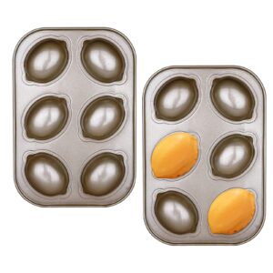 topzea 2 pack muffin pan, 6-cup non stick muffin pan lemon shaped baking mold cake mold cupcake pan for oven, quick release bakeware for pudding, dessert, mousse, gold