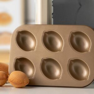 TOPZEA 2 Pack Muffin Pan, 6-Cup Non Stick Muffin Pan Lemon Shaped Baking Mold Cake Mold Cupcake Pan for Oven, Quick Release Bakeware for Pudding, Dessert, Mousse, Gold