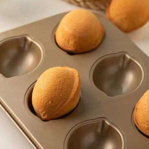 TOPZEA 2 Pack Muffin Pan, 6-Cup Non Stick Muffin Pan Lemon Shaped Baking Mold Cake Mold Cupcake Pan for Oven, Quick Release Bakeware for Pudding, Dessert, Mousse, Gold