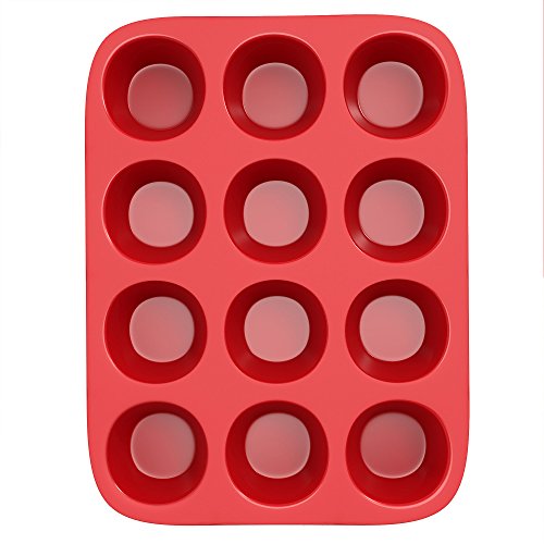 Silicone Muffin Pan- Nonstick Cupcake/Muffin/Brownie Reusable Baking Tray- Microwave, Oven, Freezer, Dishwasher Safe Bakeware (12 Cups) by Chef Buddy