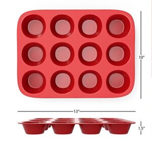 Silicone Muffin Pan- Nonstick Cupcake/Muffin/Brownie Reusable Baking Tray- Microwave, Oven, Freezer, Dishwasher Safe Bakeware (12 Cups) by Chef Buddy