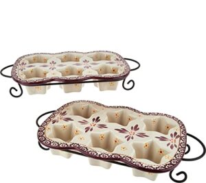temp-tations ovenware s/2 star shaped muffin or cornbread pans w/wire racks (old world eggplant), k39454 muffin