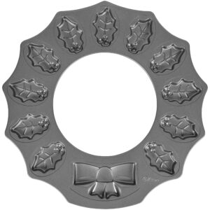 wilton holly wreath shaped non-stick cookie pan, 12-cavity