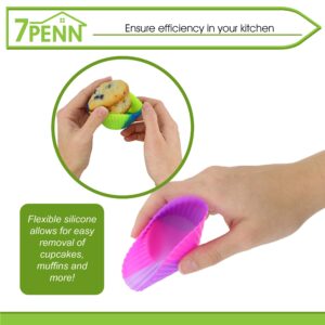 7Penn Silicone Cupcake Baking Cups Reusable Muffin Liners Molds for Standard Size Tin - Tie Dye Rainbow Colors Set of 12