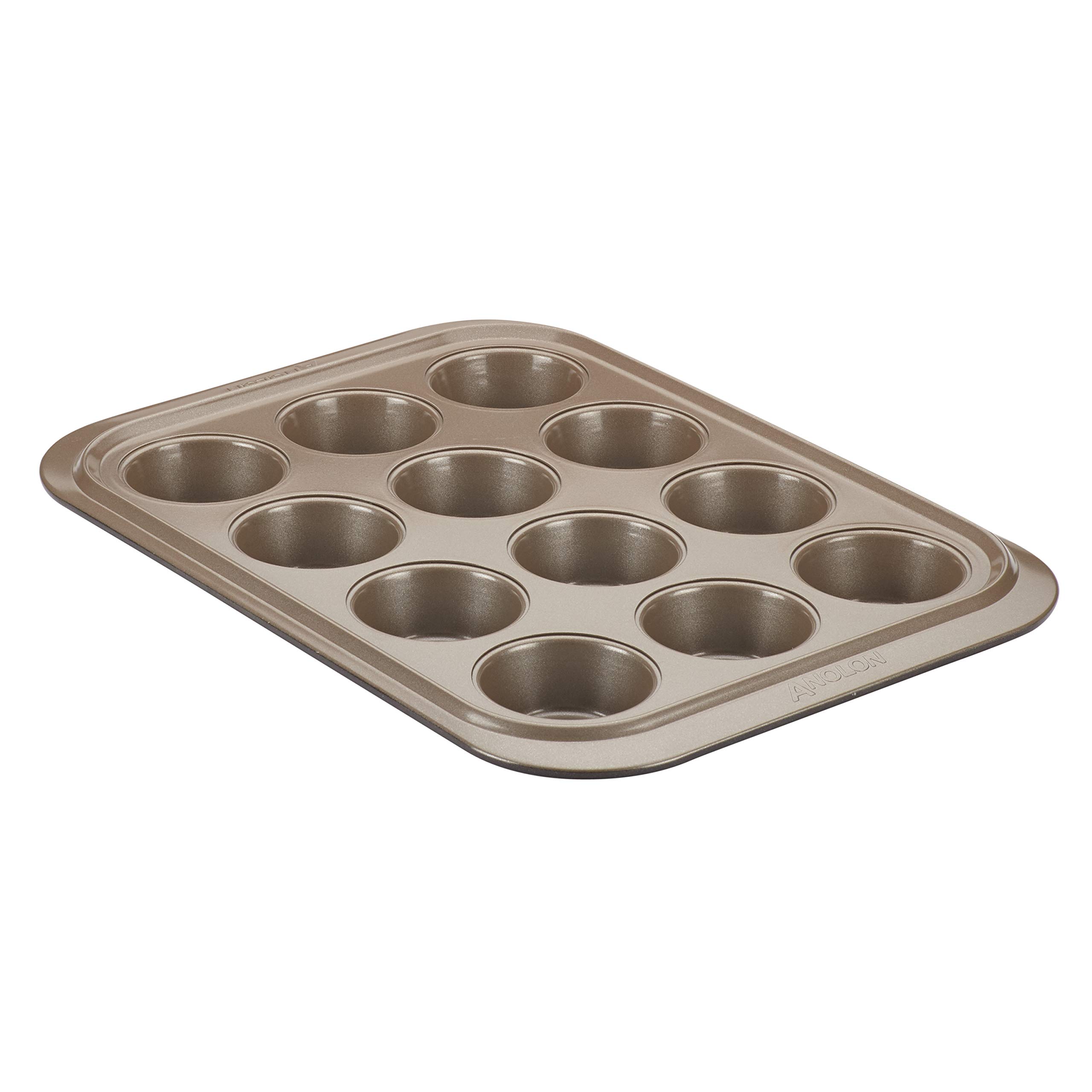 Anolon 12-Cup Steel Muffin Pan, Onyx/Umber