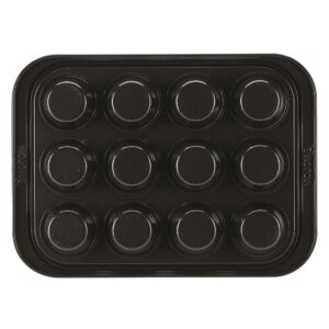 Anolon 12-Cup Steel Muffin Pan, Onyx/Umber