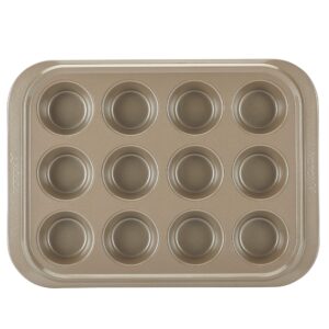 Anolon 12-Cup Steel Muffin Pan, Onyx/Umber