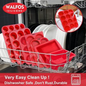 Walfos 2 Piece Silicone Loaf Pan Set and 2 Piece Silicone 12 Cups Regular Muffin Pan Set - Non-Stick Silicone, Just PoP Out ! Food Grade and BPA Free !