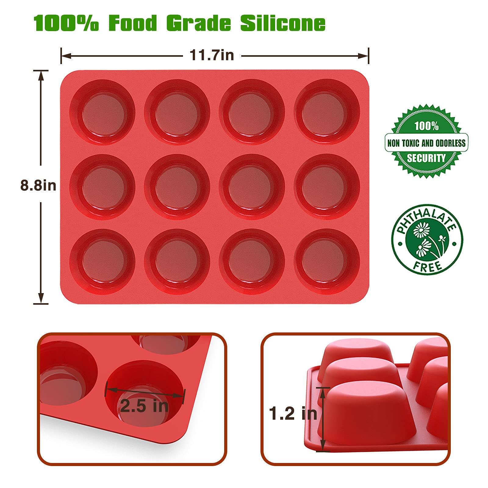 SILIVO 2x Silicone Muffin Pans + 2x Silicone Bunte Pans