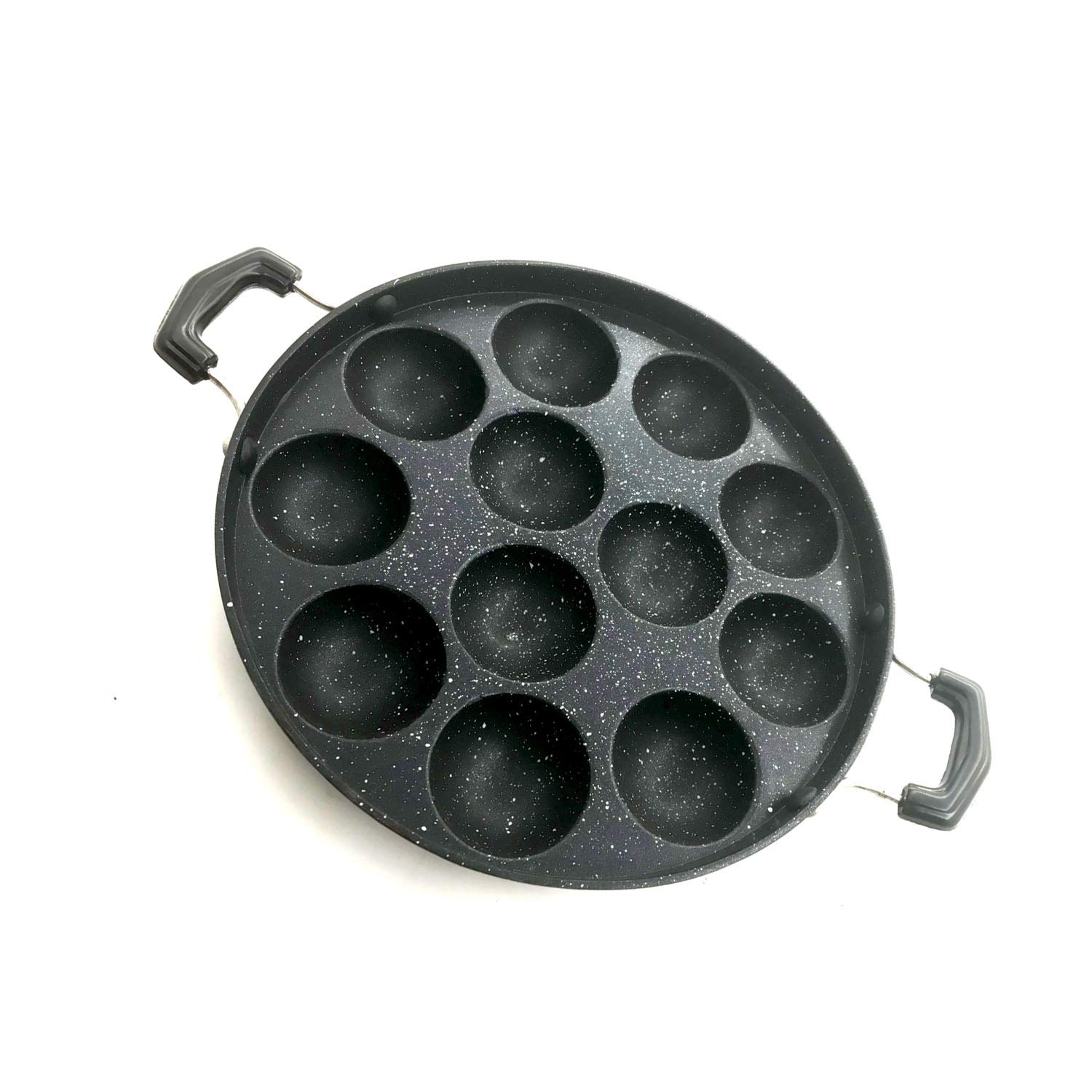 12 Pits Nonstick Appam Patra Side Handle with Lid Paniyarakkal Paniyaram Appam Pan Maker Pancake Maker Aebleskiver Maker with Stainless Steel Lid