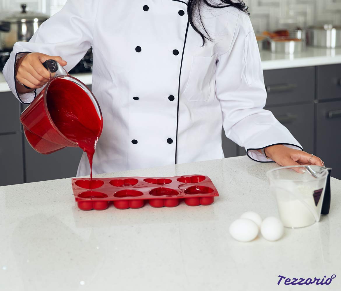 Tezzorio 8-Cavity Mini Heart Silicone Baking Mold, BPA Free, Non-Stick Baking Molds/Cake Pans