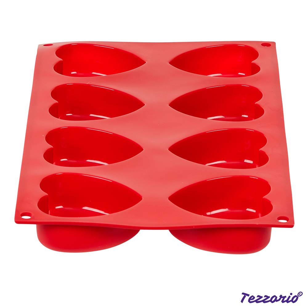 Tezzorio 8-Cavity Mini Heart Silicone Baking Mold, BPA Free, Non-Stick Baking Molds/Cake Pans