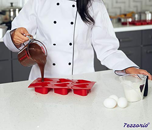 Tezzorio 6-Cavity Heart Silicone Baking Mold, BPA Free, Non-Stick Baking Molds/Cake Pans