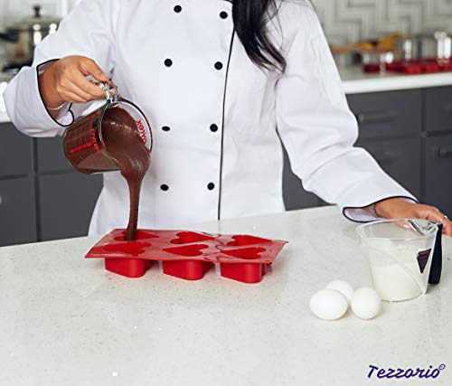 Tezzorio 6-Cavity Heart Silicone Baking Mold, BPA Free, Non-Stick Baking Molds/Cake Pans