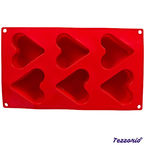 Tezzorio 6-Cavity Heart Silicone Baking Mold, BPA Free, Non-Stick Baking Molds/Cake Pans