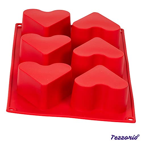 Tezzorio 6-Cavity Heart Silicone Baking Mold, BPA Free, Non-Stick Baking Molds/Cake Pans