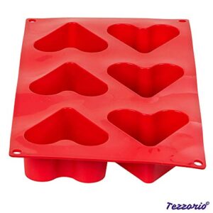 Tezzorio 6-Cavity Heart Silicone Baking Mold, BPA Free, Non-Stick Baking Molds/Cake Pans