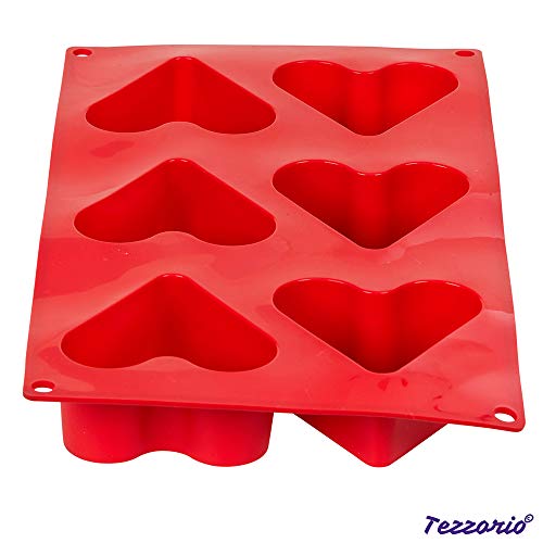 Tezzorio 6-Cavity Heart Silicone Baking Mold, BPA Free, Non-Stick Baking Molds/Cake Pans