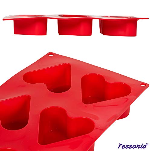 Tezzorio 6-Cavity Heart Silicone Baking Mold, BPA Free, Non-Stick Baking Molds/Cake Pans