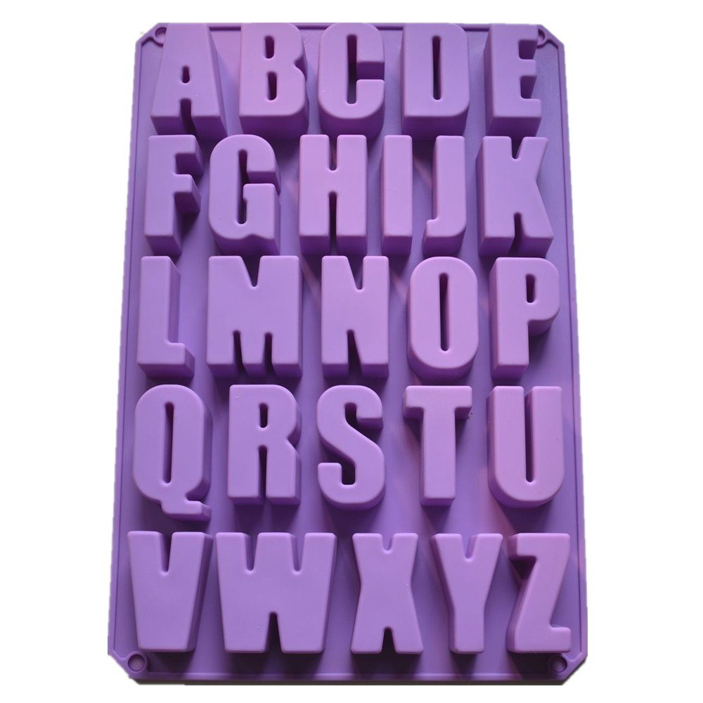 Allforhome 26 Cavities Alphabet Silicone Chocolate Making Molds Cake Pans Handmade Soap Molds Biscuit Resin Clay Craft Art DIY Cake Decorating Molds Ice Cube Tray