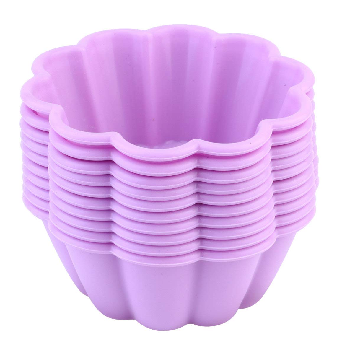 Cabilock 10 Pcs Silicone Baking Molds Flower Shape Reusable Muffin Cups Non-Stick Cupcake Liners Christmas Cake Molds Cupcake Holder for DIY Baking Holiday New Year Party Supplies Favors