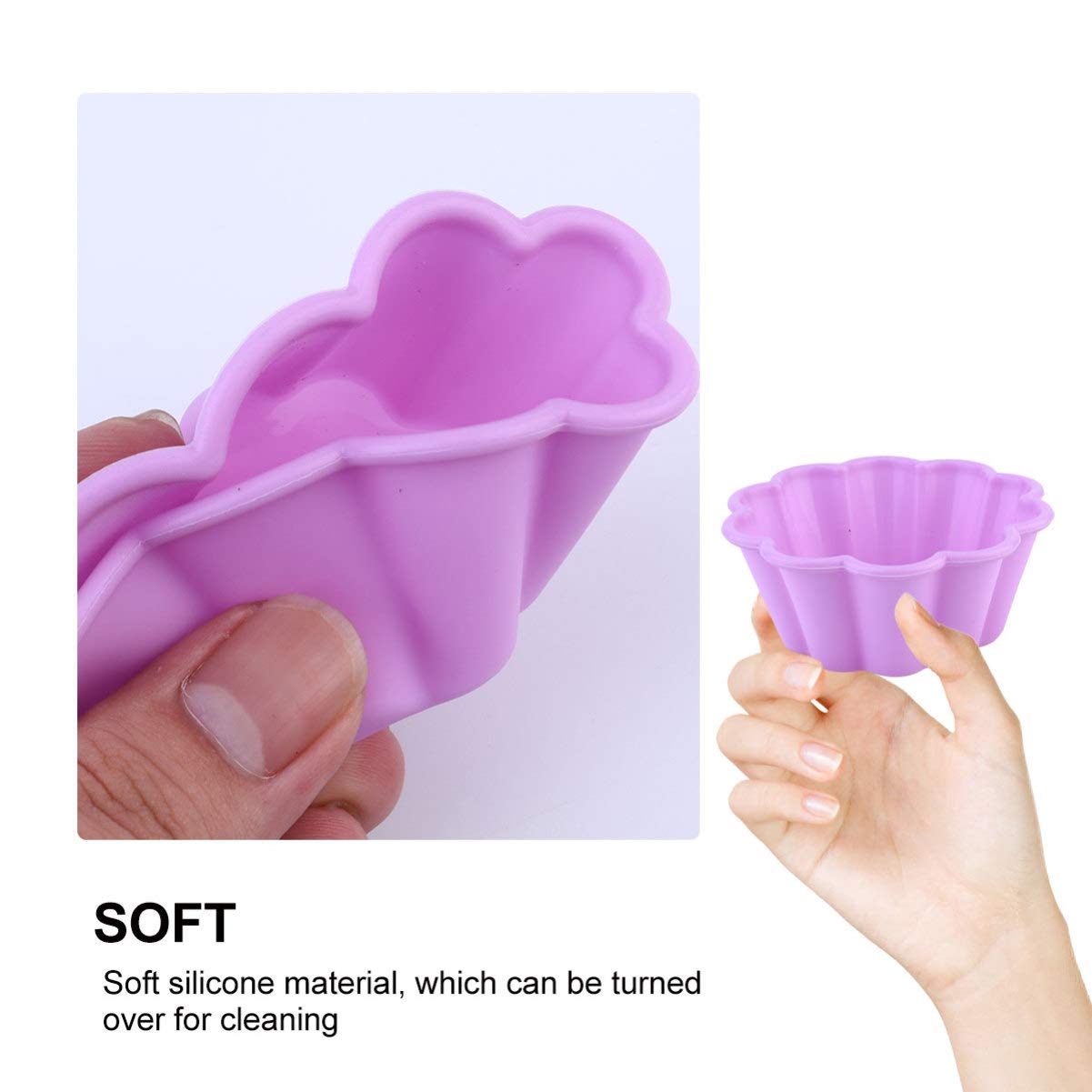 Cabilock 10 Pcs Silicone Baking Molds Flower Shape Reusable Muffin Cups Non-Stick Cupcake Liners Christmas Cake Molds Cupcake Holder for DIY Baking Holiday New Year Party Supplies Favors