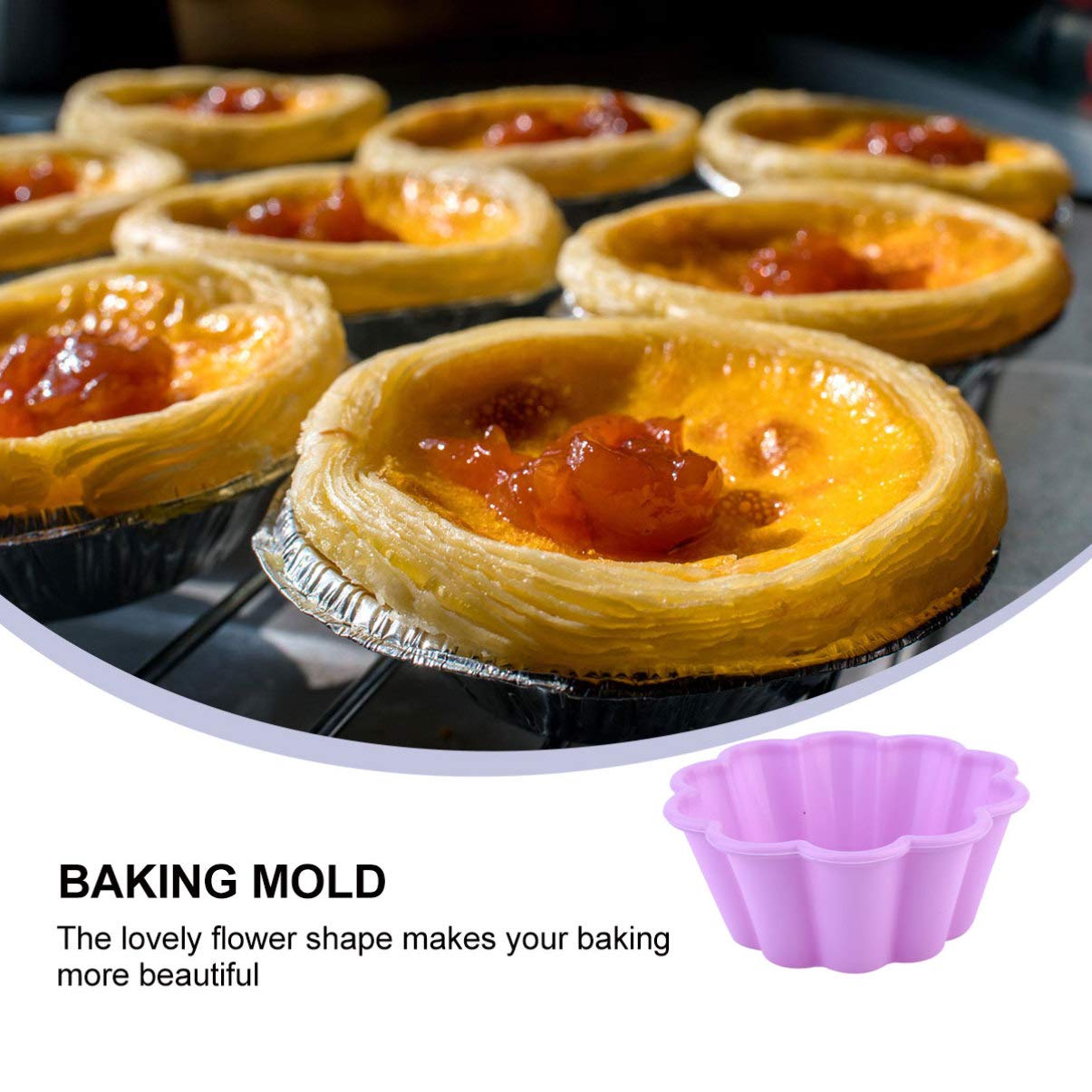 Cabilock 10 Pcs Silicone Baking Molds Flower Shape Reusable Muffin Cups Non-Stick Cupcake Liners Christmas Cake Molds Cupcake Holder for DIY Baking Holiday New Year Party Supplies Favors